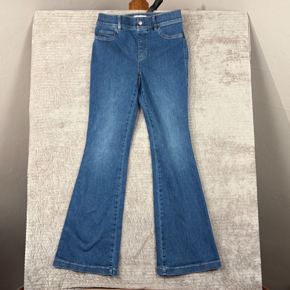 Spanx Flare Jeans Medium Wash High Rise Pull On Stretch Denim Womens Size M